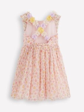 Mini Boden Pink Floral Flutter Strap Back Dress Size 7-8Y